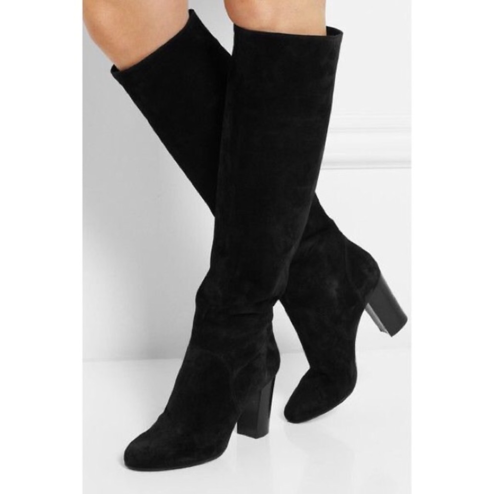 Delman High Knee Black Suede Leather Boots size 8